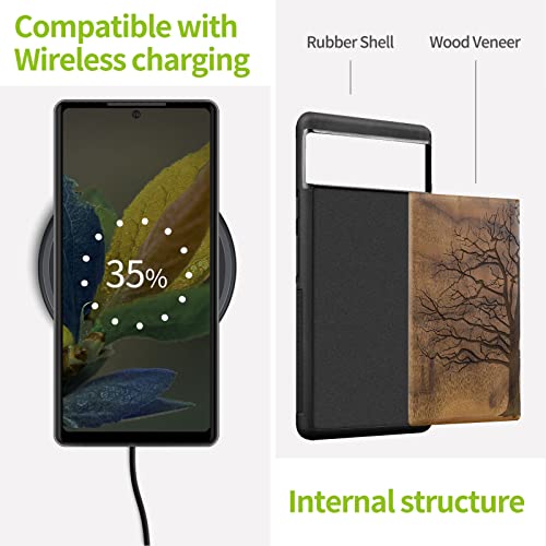 Carveit Wood Case For Pixel 6A Case 2022 [Natural Wood & Black Soft Tpu] Shockproof Protective Cover Unique & Classy Wooden Case Compatible With Google Pixel 6A Case (Eternal Tree-Walnut) #TOP4