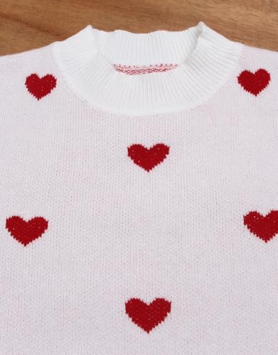 Image of Women's Long Sleeve Mock Neck Sweaters Loose Cute Heart Pullover Sweater
