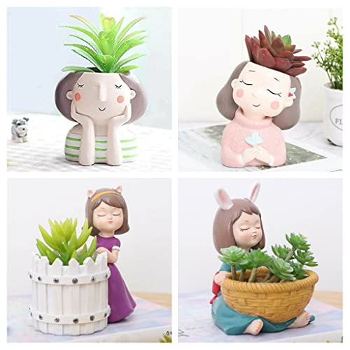 Image of Cute Combo Girls Pink|Think|Baskets Girls Succulent Planter Pots Resin Creative Flowerpot Plant Pots Planter Container for Home Garden Office Desktop Decoration(Pack of 4)