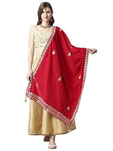 Women's Gotta Patti Work Velvet Dupatta With Danglers