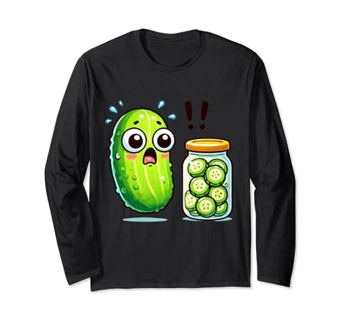 Pickle Surprise a Cucumber and a Jar Of Sliced Pickles Funny Manga Larga