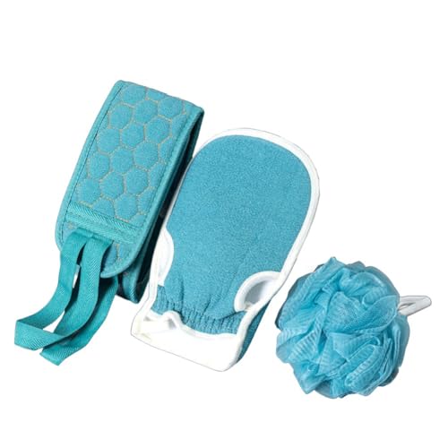 FACAIIO Lot de 3 brosses à récurer pour le corps avec gant de bain, brosse de douche et éponge exfoliante pour massage du dos, exfoliation douce de la peau,...
