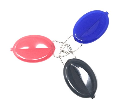 Nabob Leather Oval Rubber Coin Purse Change Holder Made In U.s.a. For Men/Woman With Chain Pouch Made (Mix Black/Red/Blue 3 Pack) #TOP2