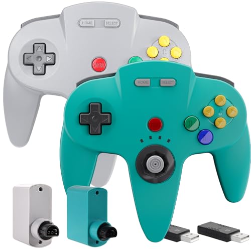 Image of 2 Pack Wireless N64 Controller for Switch 1 & 2, N64 Console, Grey /Cyan