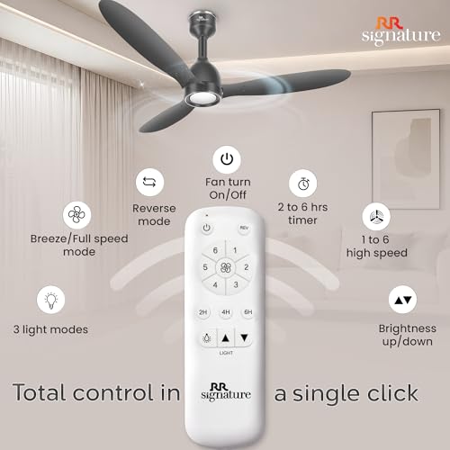Image of RR Signature COMFYGLOW 1250mm BLDC Underlight Ceiling Fan with 100% Pure Copper Motor - 35W | 350 RPM High Speed | Remote Control & LED Light | 3 Light Modes | 3 Year Warranty - Venetian Grey