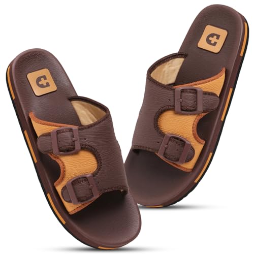 Image of DOCTOR HEALTH SUPER SOFT Men Comfortable Double Strap Slippers with Adjustable Buckles, Cushioned Footbed and Anti Slip Sole, Casual Everyday Wear Sliders for Indoor and Outdoor Use