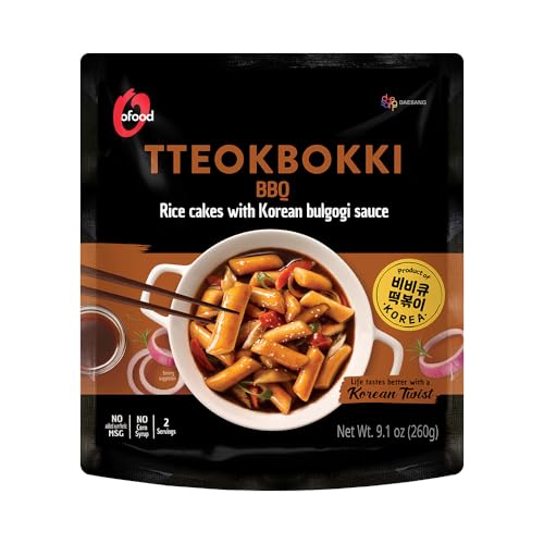 O'Food Tteokbokki Korean Rice Cakes with Sauce, Authentic Spicy and Savory Korean Street Food Snack, Ready to Eat, Gluten Free, No MSG, No Corn Syrup