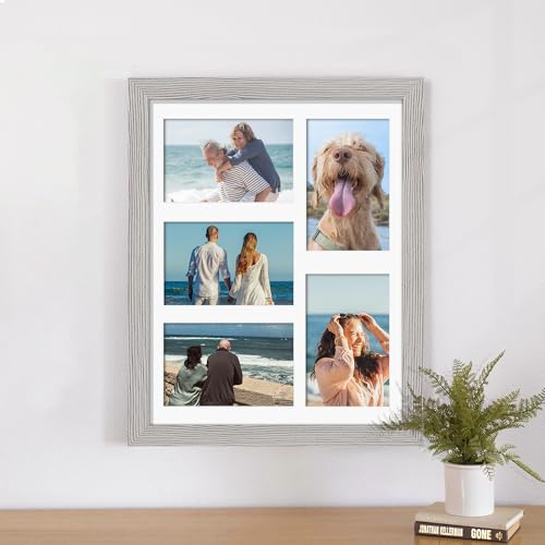 Image of DUENPY 11x14 Collage Picture Frame, 4x6 Collage Picture Frame, Displays Five 4x6 inch Photos, or 11x14 (Without Mat) Wall Decor Wall Hanging or Tabletop, Grey.