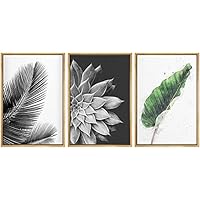 SIGNWIN Framed Canvas Print Wall Art Trio of Jungle & Southwestern Plants Floral Plants Mixed Media Modern Art Rustic Relax/Calm Black and White for Living Room, Bedroom, Office - 16