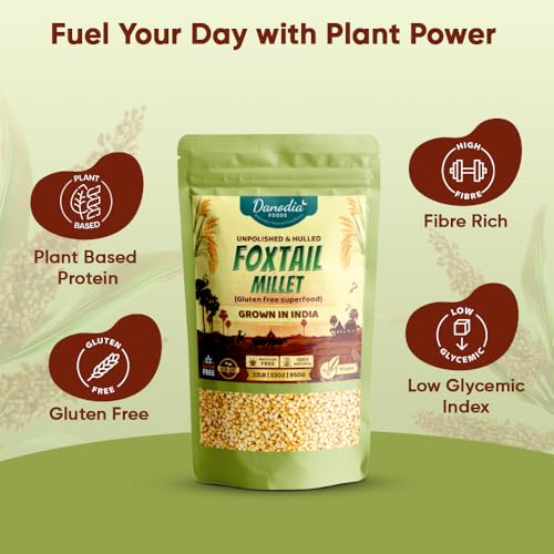 Danodia Foods Organic Foxtail Millet (Hulled, Unpolished) – 2 lbs (950g) | Gluten-Free, Yellow Whole Grain Superfood | Low GI, High Fiber & Protein | Healthy Rice Alternative for Super Healthy Diet