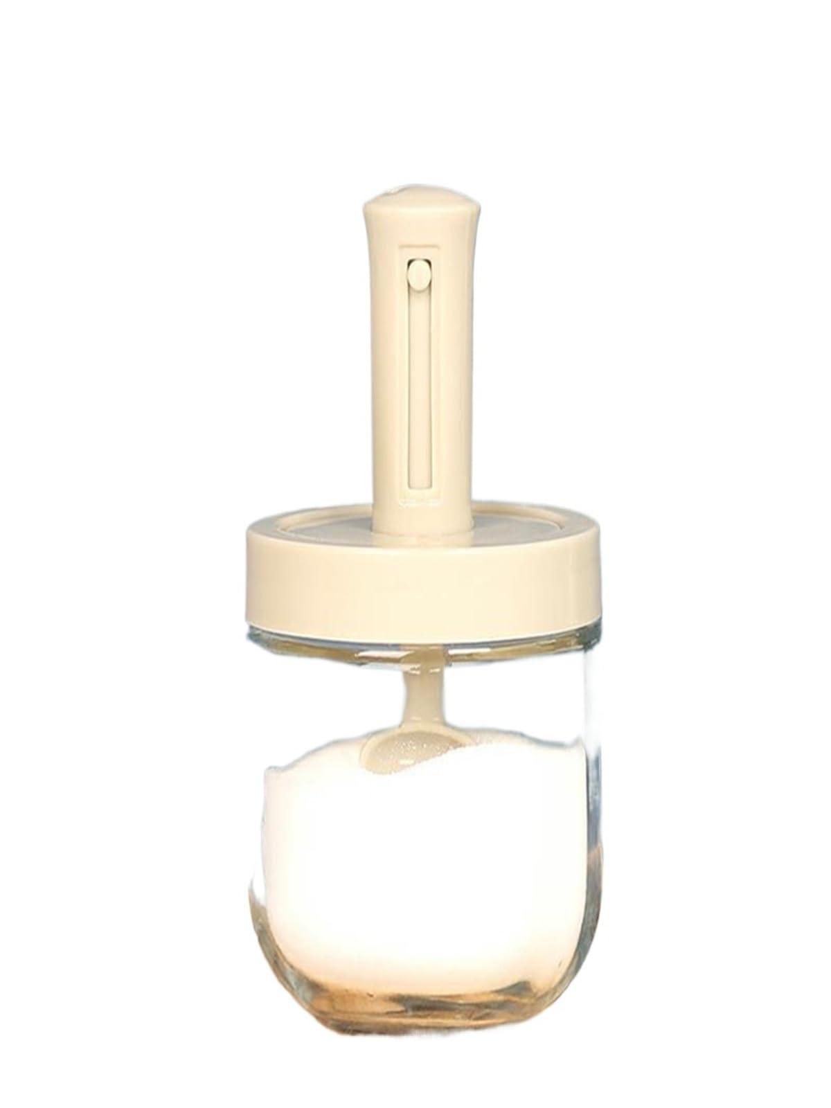 UBOHUZ 2Pcs Retractable glass seasoning jar sealed moisture-proof box spoon lid integrated salt for Salt Sugar Spice Pepper(Ivory)