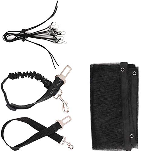 RCruning-EU 2 Pack Laisse Chien Voiture en Nylon Élastique Réglable +1 Pack Filet Animaux Voiture Portable Filet de Sécurité pour Animaux Ceinture de Sécurité Chien/Chat pour Siège Auto Cover