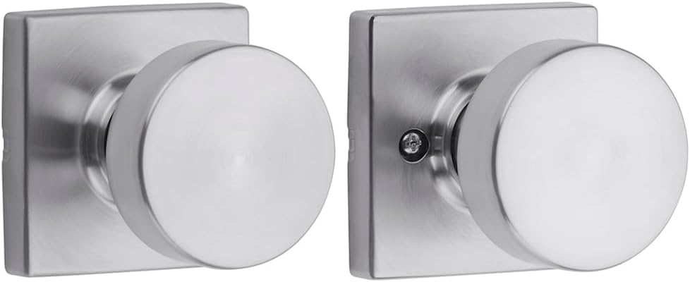 Kwikset 720PSKSQT-26D Pismo Knob with Square Rose Passage Lock with 6AL Latch and RCS Strike Satin Chrome Finish