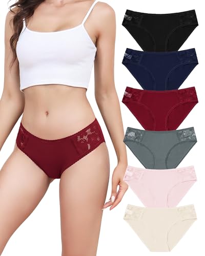 Aijolen Culotte Femme Coton Culottes Dentelle sous-Vêtements Respirant Slip Femmes Hipster Bikini Panties Taille Basse Underwear Women Multipack S-XXL