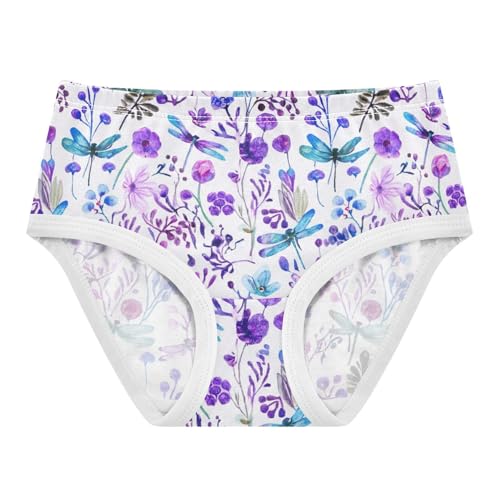 Purple Flowers Teal Dragonflies Cute Panties Girl Toddler Girls Underwear Cotton Animals Briefs Girls Undies 2t