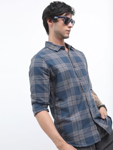 Image of Highlander Men's Slim Fit Check Shirt for Men | Checks Shirt | Long Sleeves | Regular Collar | Men Shirts | Shirts for Men