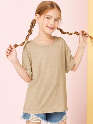 Image of Haloumoning Girls Oversized T-Shirts Short Sleeve Crewneck Summer Casual Loose Tops Tees