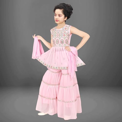 Image of Sevgi Girl's Georgette Embroidered Short Kurti and Garara Set