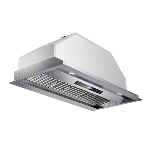 IKTCH 36 inch Built-in/Insert Range Hood 900 CFM, Ducted/Ductless Convertible Duct, Stainless Steel Kitchen Vent Hood with 2 Pcs Adjustable Lights and 3 Pcs Baffle Filters with Handlebar(IKB02-36'')
