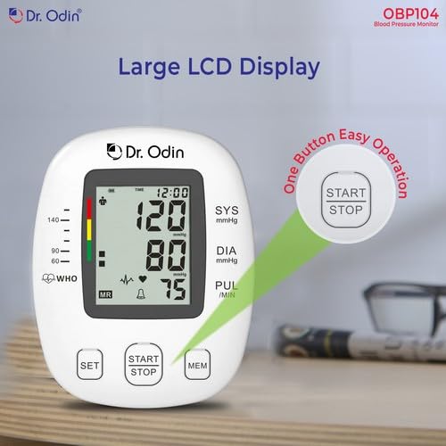 Image of Dr. Odin OBP104 Pulse Mini Digital Blood Pressure Monitor for Accurate BP & Pulse Readings | LCD Display | 2x60 Memory Records | Large Cuff (22-42 cm) | USB Port | WHO Indicator | 1-Year Warranty