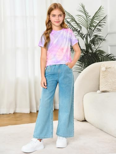 Image of Haloumoning Girls Tie Dye Short Sleeve Shirt 5-14 Years | Kids Summer Fashion, Girls shirts,Girls tshirt,Tops for girls,Tie dye shirts,Crewneck Tops, Casual Tees