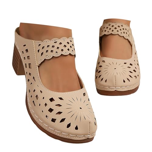 Women's Closed Toe Chunky Heel Sandals Slip On Block Heel Walking Slides Shoes Mules for Women Dressy Summer Casual Hollow Out Comfort Slippers Outdoor Platform Slide Wedge Sandals - Main Image