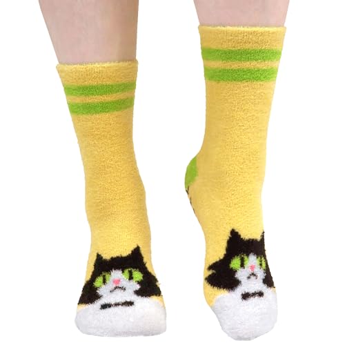 Image of BambooMN Super Soft Warm Cute Women's Animal Non-Slip Fuzzy Fluffy Crew Winter Home Socks