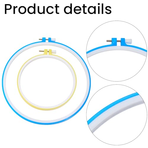 Image of GORGECRAFT 2 Sizes Spring Tension Embroidery Hoop Cross Stitch Tension Hoop Blue Yellow Round Plastic Frame Darning Shed Rings for Embroidery Cross Stitch Sewing DIY Projects (5.6in, 8.23 x 8.9in)