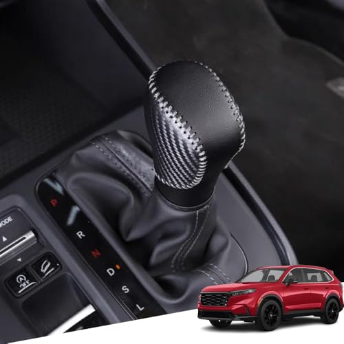 Great-luck Genuine Leather Automatic at Gear Shift Knob Cover Protector Trim,The car Interior Accessories(Carbon Fiber Style) for Honda CR-V CRV(2023 2024)
