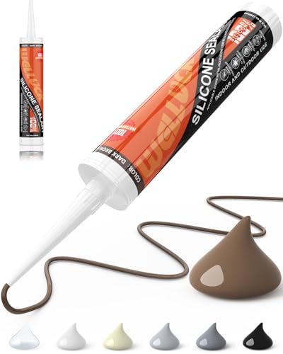 WELLUCK Dark Brown Silicone Caulk, 100% Waterproof Silicone Sealant Adhesive Caulking,for RV, Kitchen,Bathroom, Window, Door, Glass,10.2FL.OZ/300ML (1Pack)