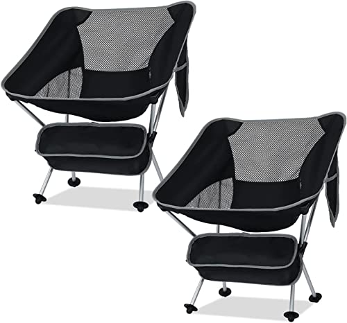 ZealWe Camping Chair, Camping Folding Chairs for Adults Set of 2, Portable Compact Lightweight Chairs with Pocket and Carry Bag, Outdoor Chair for Fishing Hiking Picnic Beach, Grey