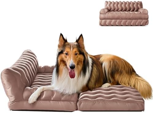 Orthopedic Memory Foam Dog Sofa Bed, Foldable Pet Couch Bed, Cooling Fabri & Removeable Cover, Beige,30