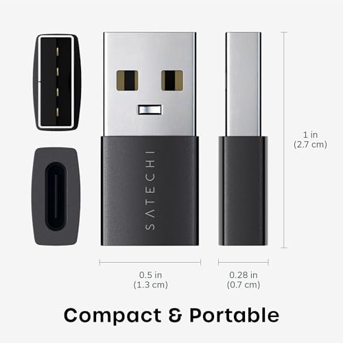 Image of Satechi USB-A to USB-C Adapter (2PK), High-Speed USB to USB-C Adapter with Ultra-Fast Data Transfer and Power Delivery Charging, Designed for CarPlay and Modern Devices, Space Black