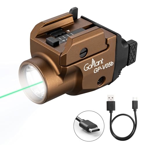 1500 Lumens Aircraft-Grade Aluminum Compact Pistol Flashlight, Picatinny Flashlights Laser Weapon Light, Subcompact Tactical Pistol Lights,Green Laser Light Combo for Handgun, Rechargeable Gun Light