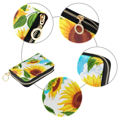 Credit Card Holder RFID Blocking Womens Wallet Zip Around Small Zipper Wallet with Coin Pocket Bright Yellow Sunflowers Sky4