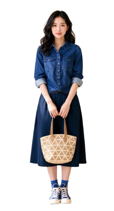 Blue Denim Shirt for Women Solid Pattern Regular Fit Collared Neck Button Down LoSF Sleeve Stylish Girls Casual 44-picture-21