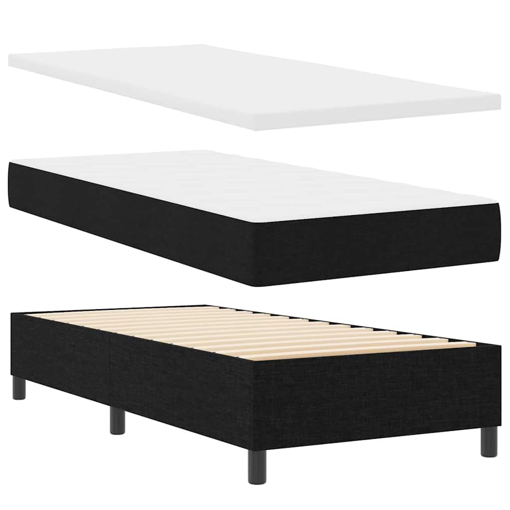 Cama con somier LED con colchón, color negro, 90 x 200 cm, tela tapizada, con somier y cabecero, tiras LED RGB, marco de madera, dormitorio moderno, espacio compacto para dormir
