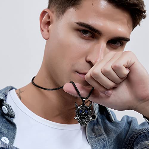 Yami Skull Necklace Big Pendant Titanium Steel Viking Axe Berser Skeleton Pirate Goth Cool Norse Punk Style Chunky Amulet Jewelry Gifts, Birthday/Halloween, Black #TOP3