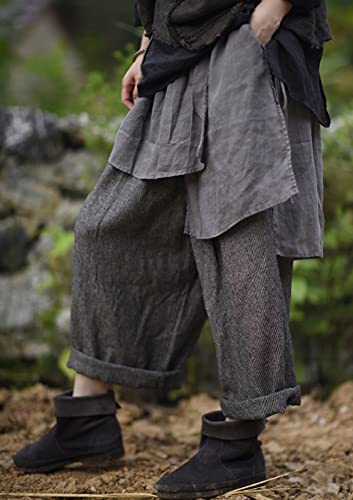NFYM Women Wide Leg Pants Linen Irregular Patch Layered Elastc Waist Loose Vintage Patchwork Retro Cropped Trousers2