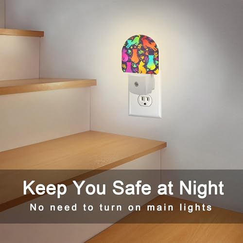 Image of Colorful Cat Silhouettes Night Light, Cute Kittens Hearts and Paw Prints Dusk to Dawn Night Light Plug in,0.5w Energy Saving Sleep Friendly NightLight for Kids Boys Girls Home Decor
