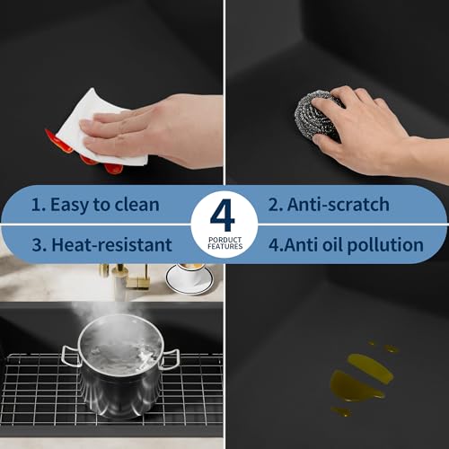 Évier de cuisine granit composite compact noir mat 45cm anti-rayure
