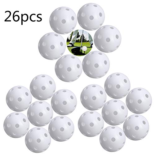 BETOY X 26 Stück Air Flow Golf Trainingsbälle, Übungsbälle Golfbälle zum Üben und Trainieren, Golfübungen, Distanzbälle mit Loch-Luftfluss, bunt, perforierte Kunststoffbälle für Schaukelübungen (weiß)