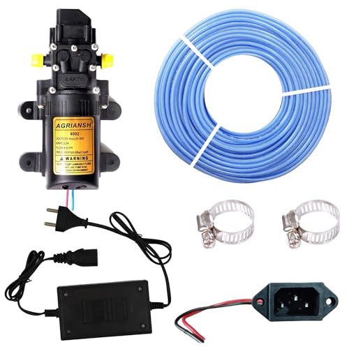 Image of Agriansh Heavy Duty 12V DC Water Pump Motor Kit with Charger, Hosepipe & Clamps - 110 PSI Self-Priming Diaphragm Pump for Bike Wash Agriculture Spray, Gardening, Solar Panel, Home Water Pressure Boost