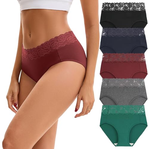 Image of INNERSY Women's Cotton Underwear Lace High Waisted Panties 5-Pack