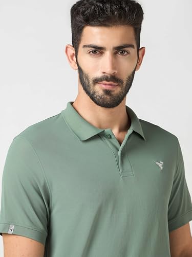 Image of TECHNOSPORT Men's Solid Slim Fit Polo Collar T-Shirt MATPIQ Half Sleeve Button Polyester for Gym Running Workout UPF50+ Anti Odour
