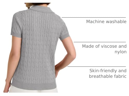 Image of Micoson Womens Short Sleeve Sweater Tops Lapel V Neck Polo Shirts 2026 Summer Cable Knit Loose Blouse Business Casual Outfits