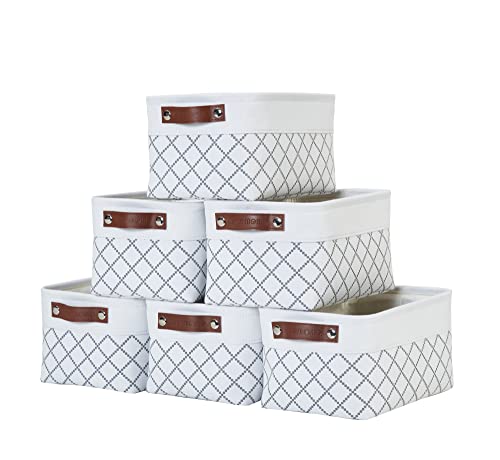 DECOMOMO Small Storage Basket, White Check, 6 Pack