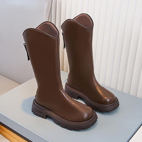 Girls Boots Comfortable Side Zipper Soft Leather Shoes Winter Warm Solid Color Casual Long Booties 20254
