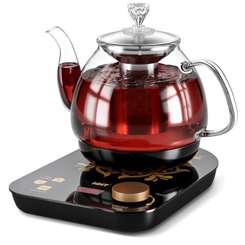 HHT Electric Tea Maker with Infuser, ±1℉ Precise Temperature Control, Glass Electric Kettle for Herbal,Flowers,Fruit Tea and Loose Leaf,BPA-Free,Auto Shut-Off,Brewing Program,Keep Warm,0.8L/27oz Grey