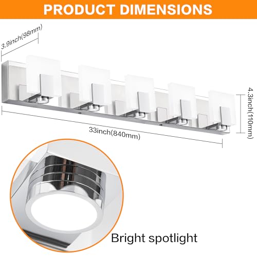 Image of SOLFART Vanity Lights for Mirror LED Modern Gloss Chrome Bathroom Lighting Fixtures Over Mirror Dimmable 5 Lights